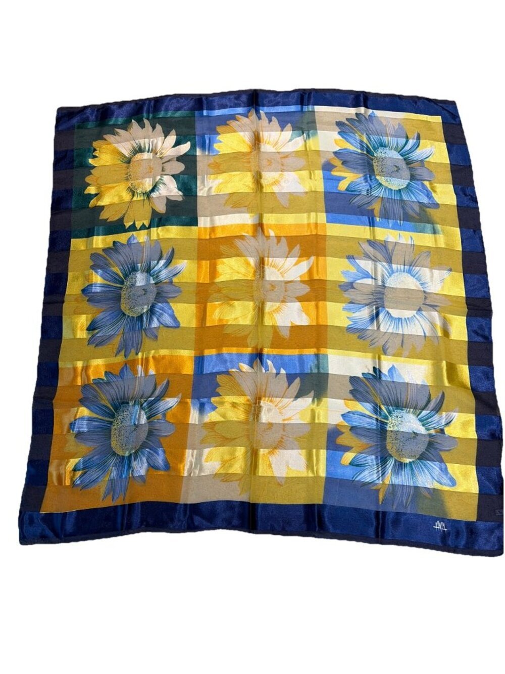 Colorful Floral Scarf Patchwork Sunflowers Semi Sheer Satin Stripe Silky 40X40"